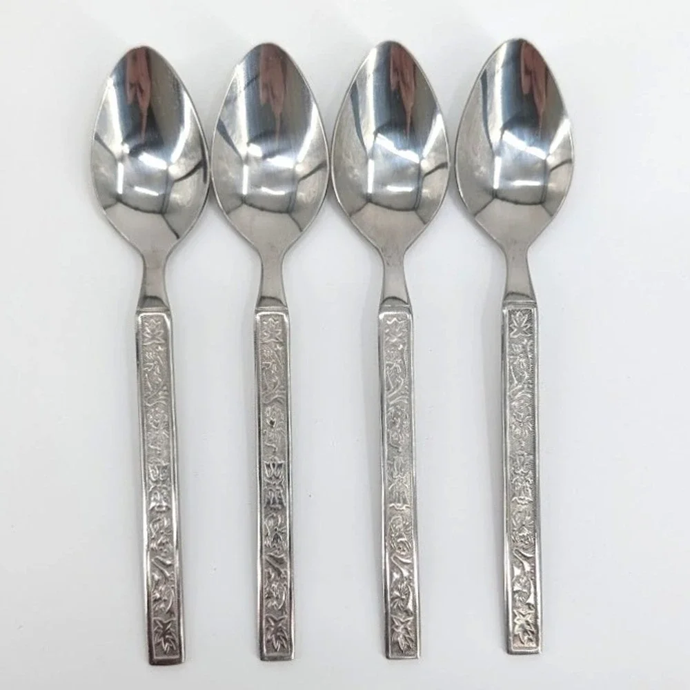 12 Household International Stainless Steel‎ Teaspoons Korea Floral Embossed HMO3
